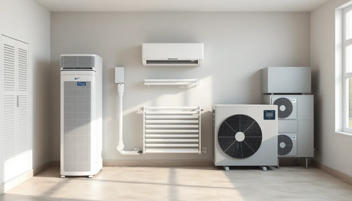 Comparaison visuelle entre une clim réversible, un radiateur à inertie et une pompe à chaleur air/eau